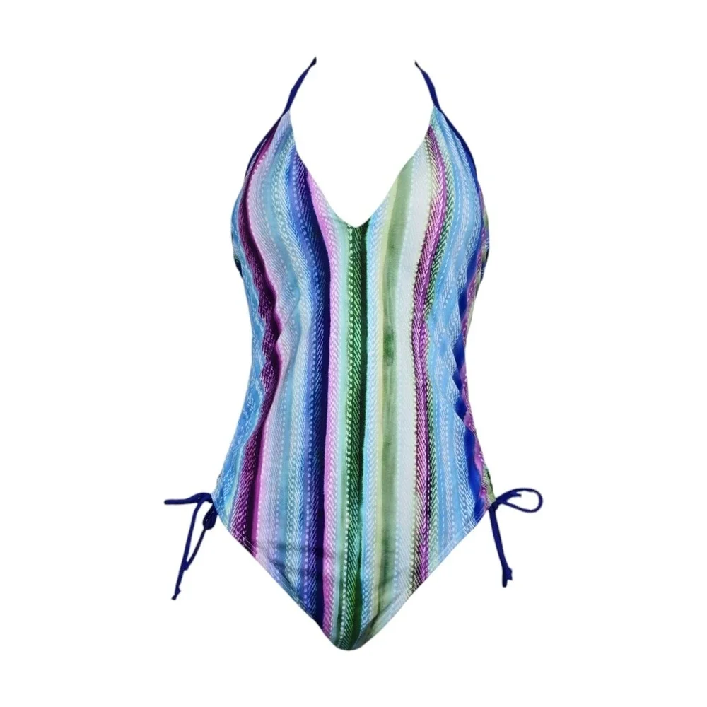 Swimsuits For All Womens Multicolor Halter Neck One Piece Swimsuit Size 4 NWT